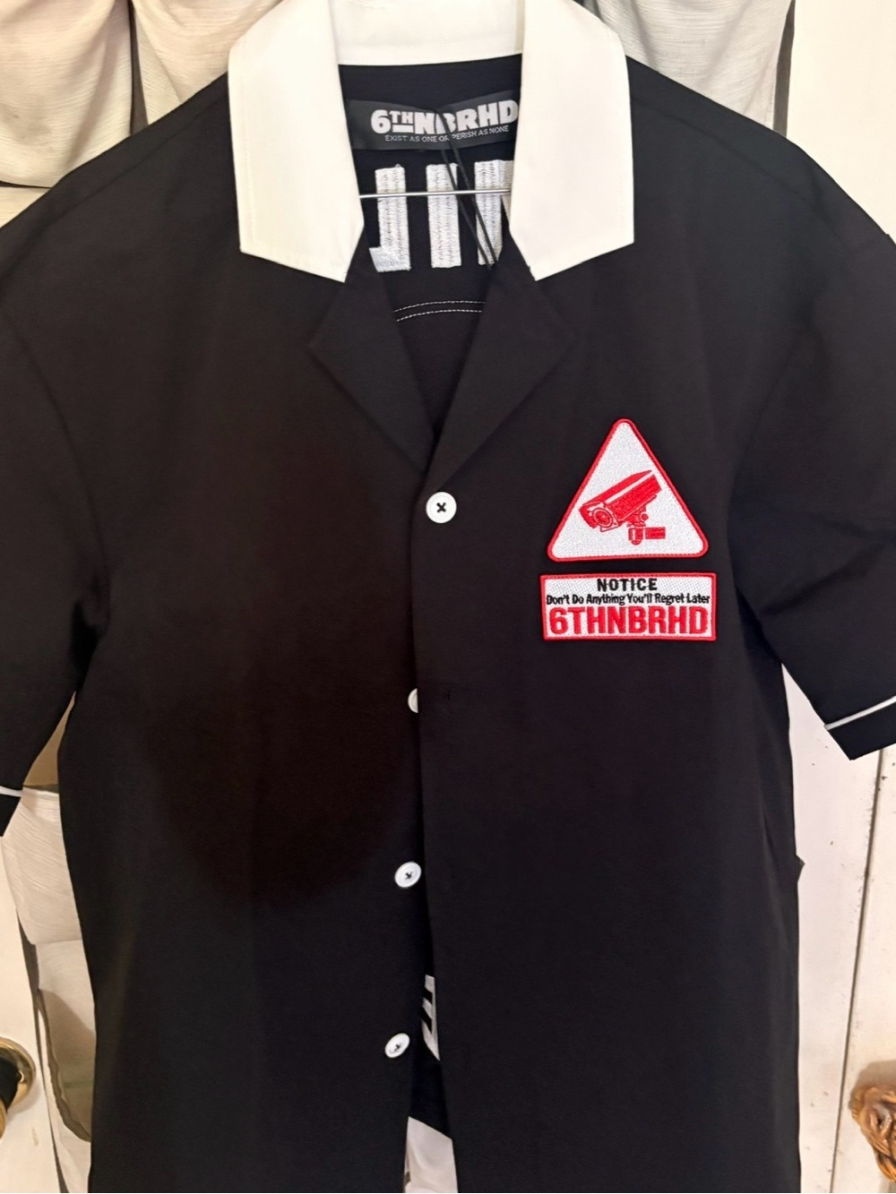 Men’s Black Short-Sleeve Polo with White Collar